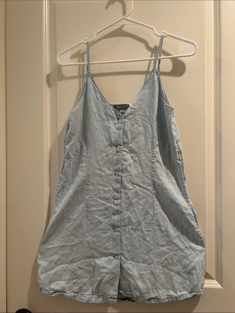DL1961 button down soft chambray denim mini dress spaghetti straps light wash XS